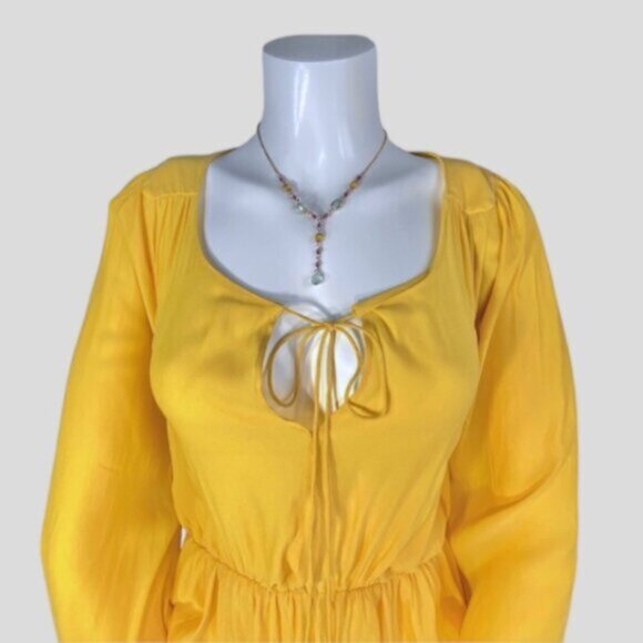 Bahamas Bohemian Tuscany Yellow Bishop Tie front Peplum Blouse- XS (looser fit) - Picture 4 of 16